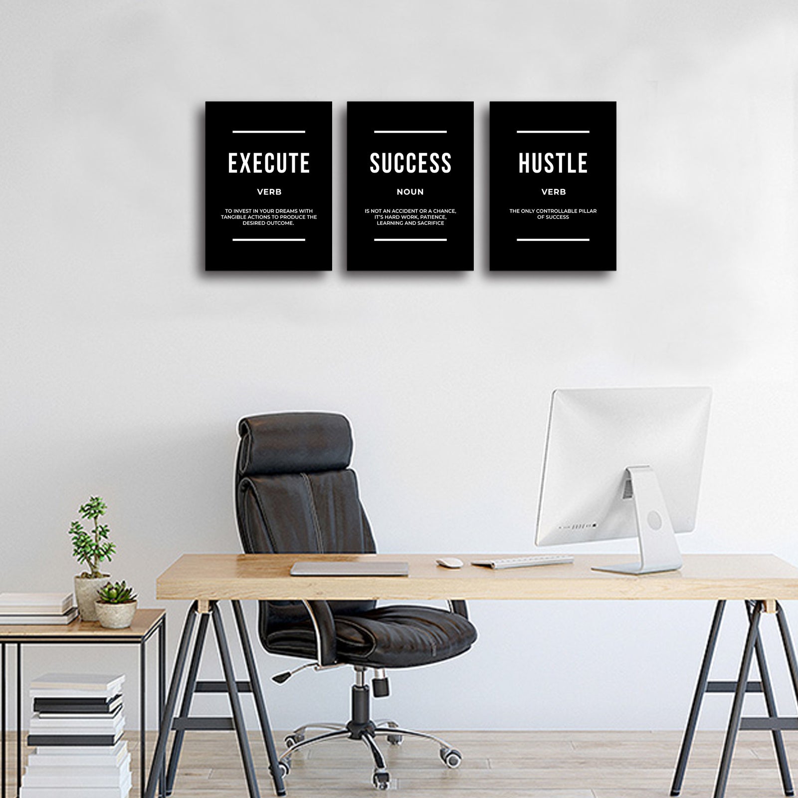 Motivational Wall Art Positive Quote Poster Canvas Painting Execute Success Hustle Inspirational Quotes Wall Art Office Wall Decor Pictures for Home Living Room Workplace,Ready to Hang