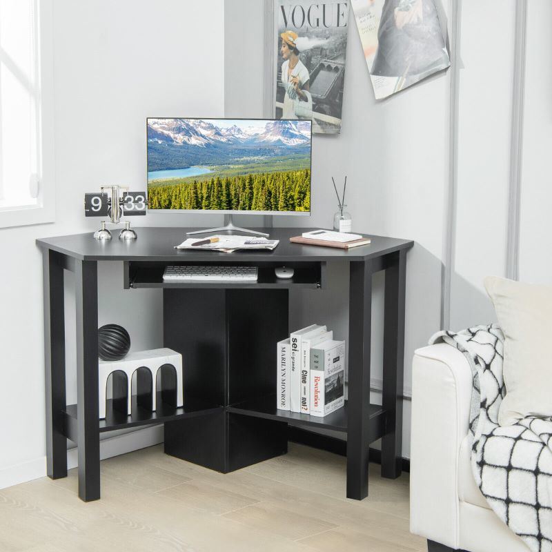 Household Corner Office Writing Desk With Pull-out Drawer and Shelf