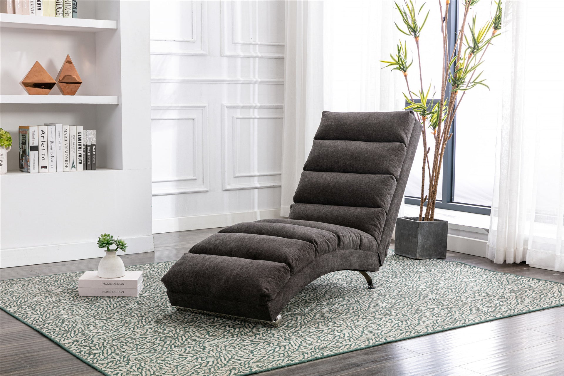 Linen Chaise Lounge Indoor Chair; Modern Long Lounger for Office or Living Room