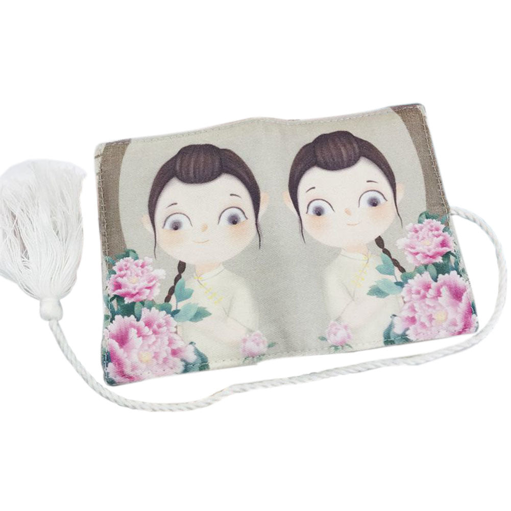 Cartoon Pretty Gril Business Card Holder Rope Closure Chinese Style Tang Costume Girl Credit Card Organizer