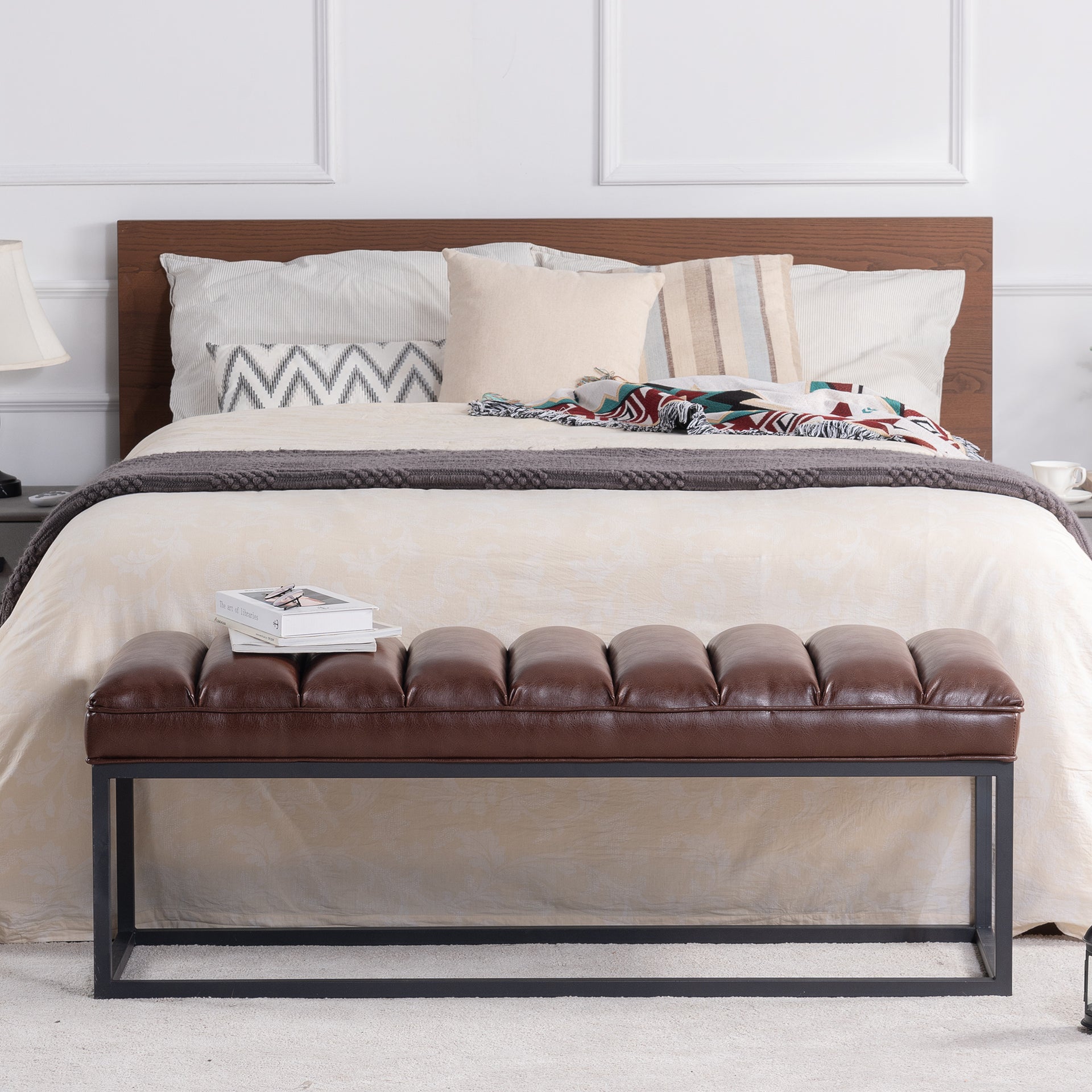 Metal Base Upholstered Bench for Bedroom for Entryway