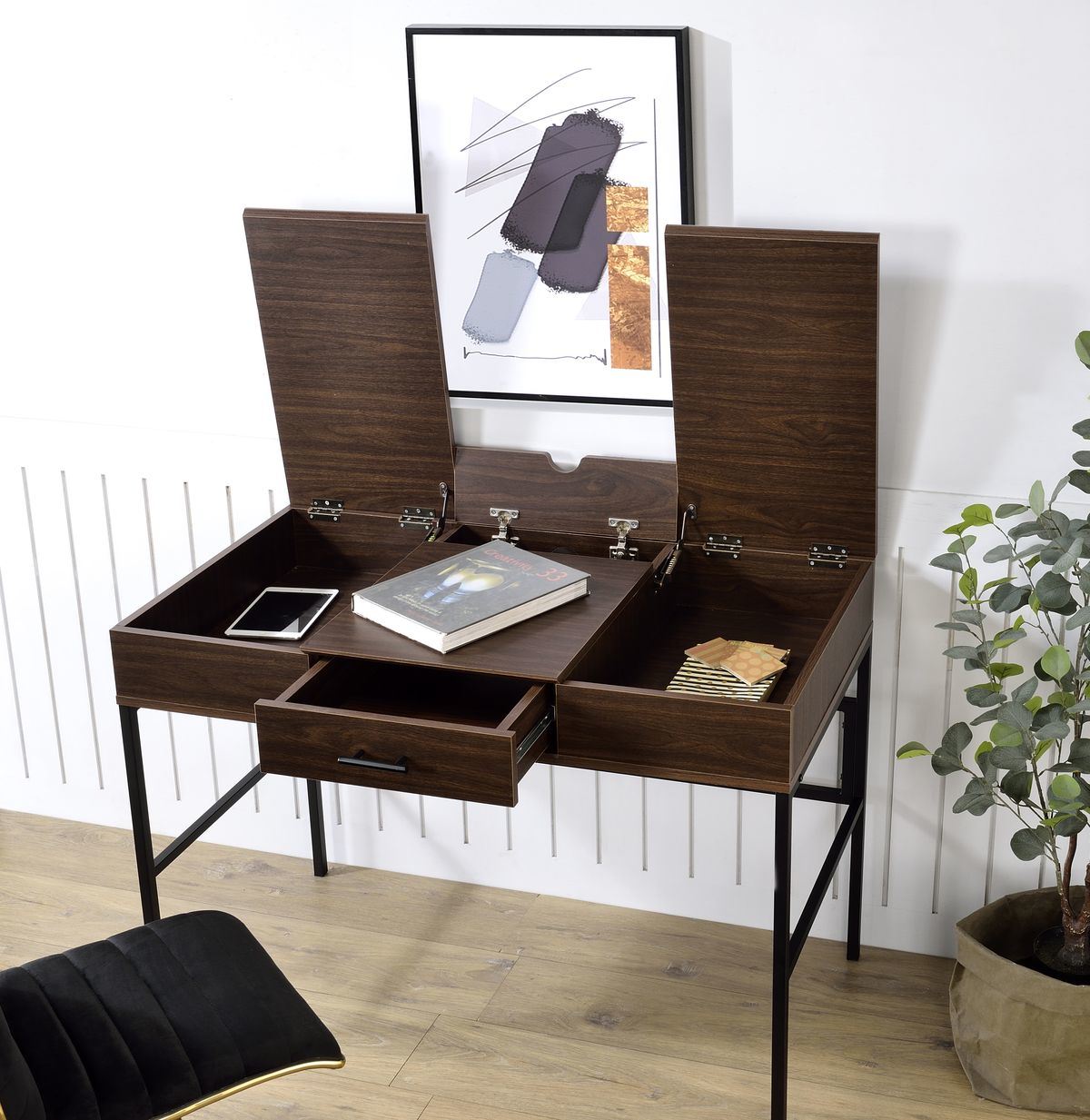 Writing Desk; Verster Built-in USB Port; Oak & Black Finish AL