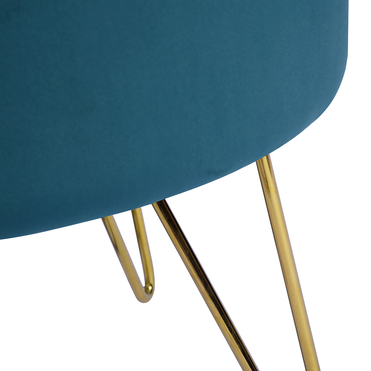 17.7" Decorative Round Shaped Ottoman with Metal Legs - Teal and Gold