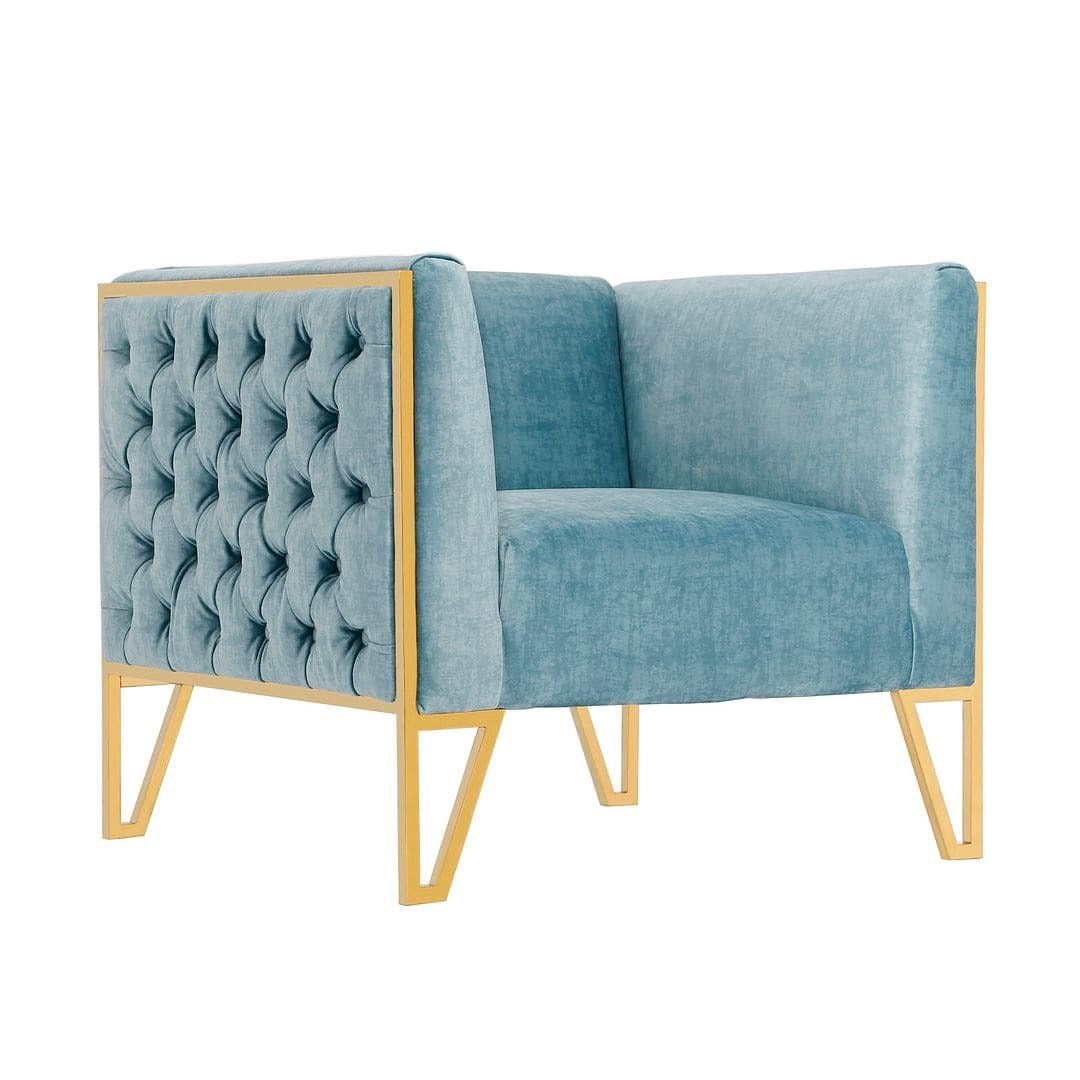 Manhattan Comfort Vector Ocean Blue and Gold Velvet Accent Chair