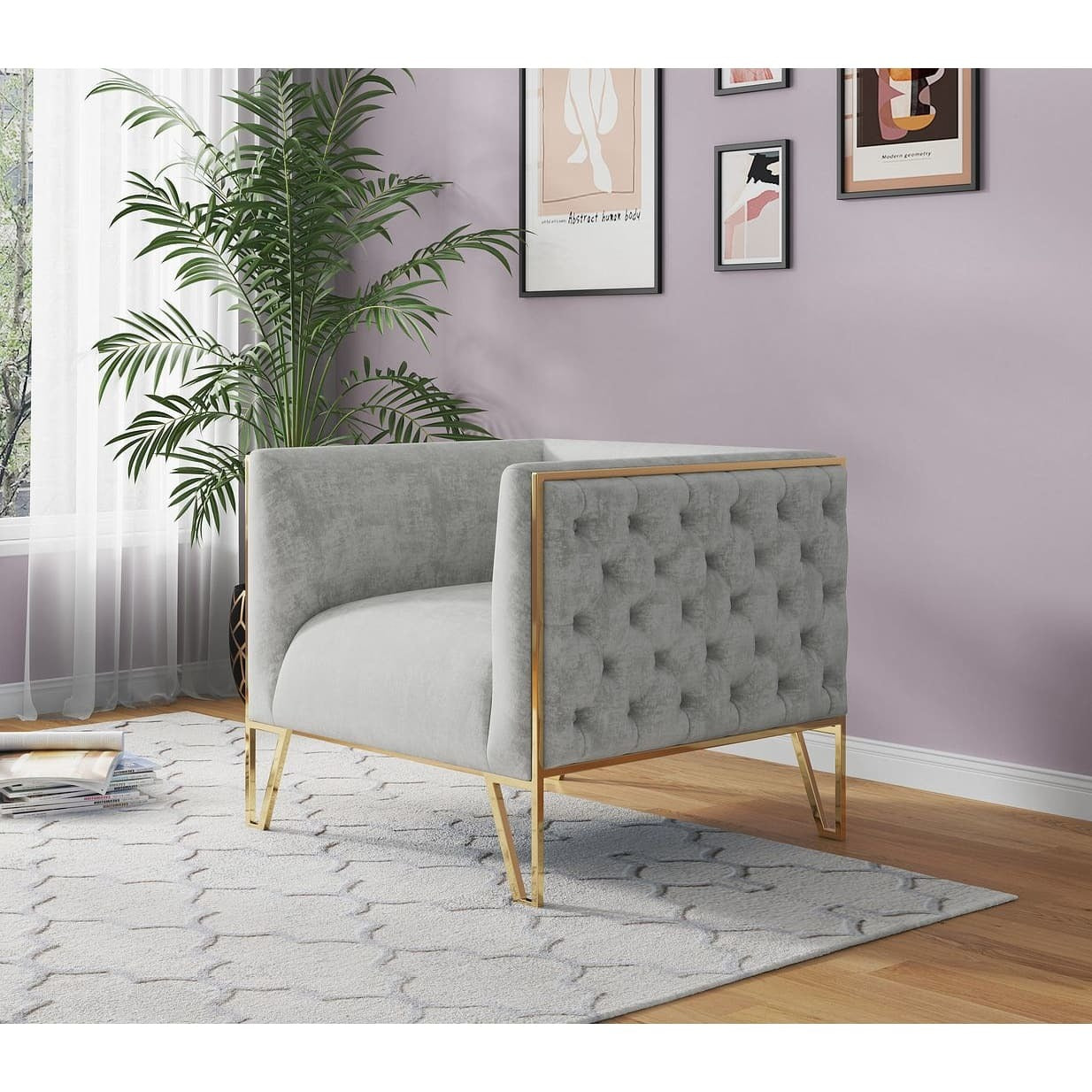 Manhattan Comfort Vector Grey and Gold Velvet Accent Chair
