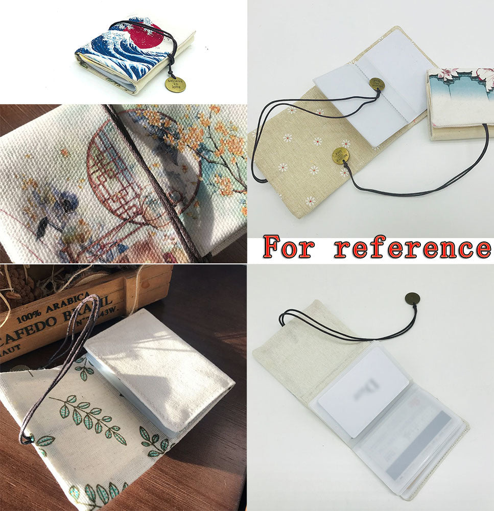 Colorful Japanese Pattern Painted Business Card Holder Rope Closure Credit Card Name Card Pocket Organizer