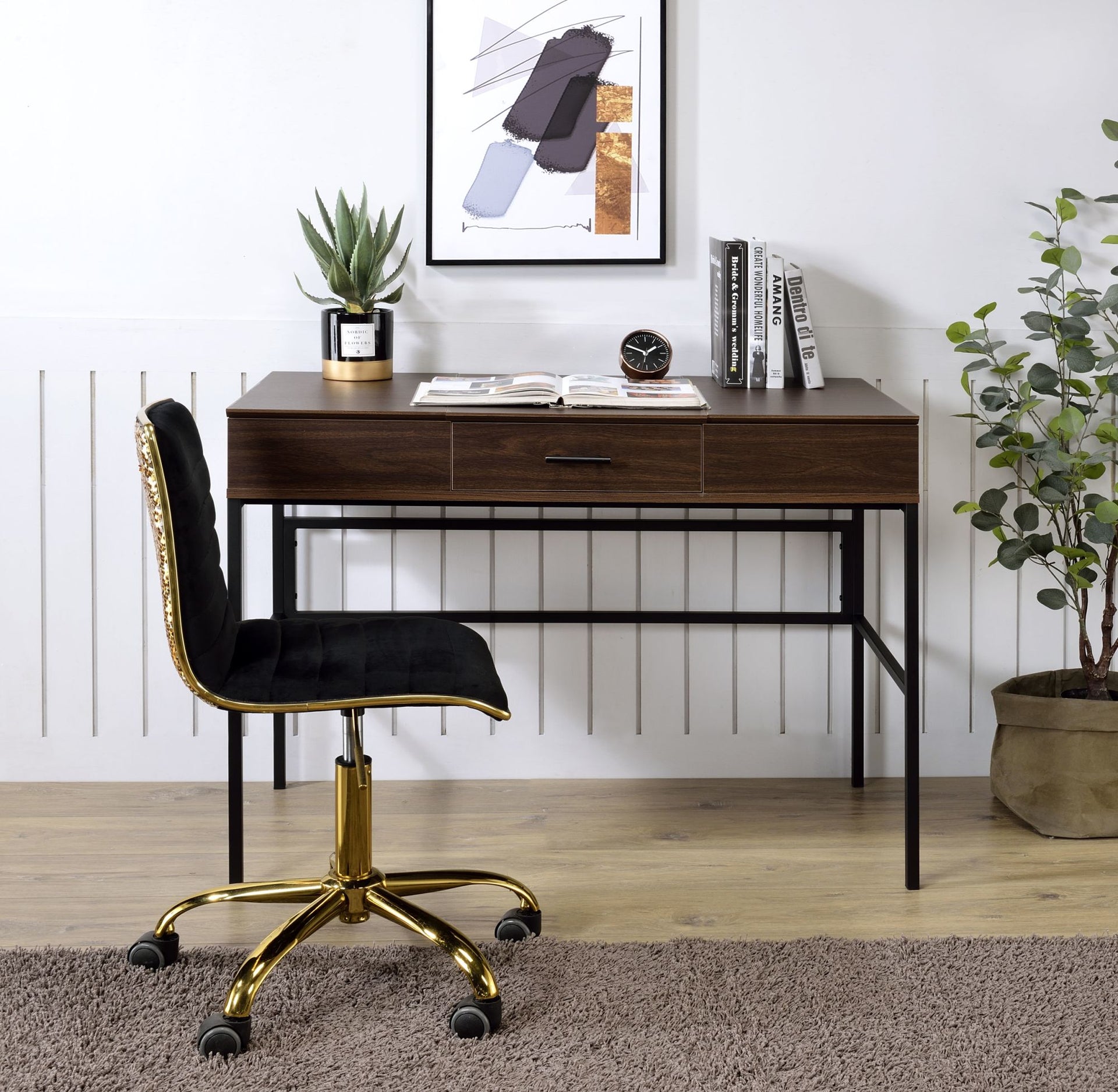 Writing Desk; Verster Built-in USB Port; Oak & Black Finish AL