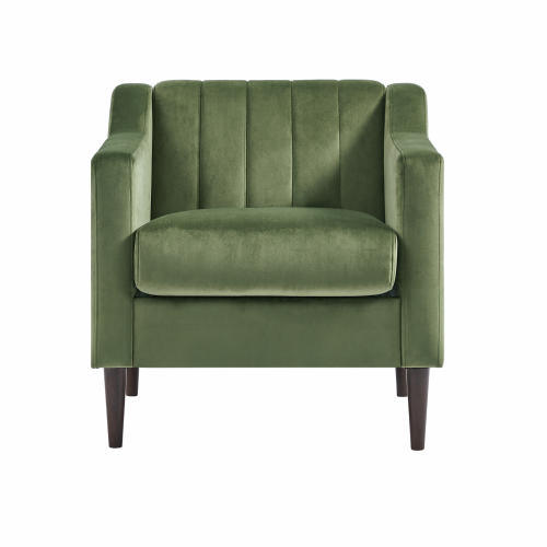 Modern Upholstered Tufted Accent Chair, Velvet Fabric Single Sofa Side Chair, Comfy Barrel Club Living Room Armchair with Solid Wood Legs for Bedroom Living Reading Room Office