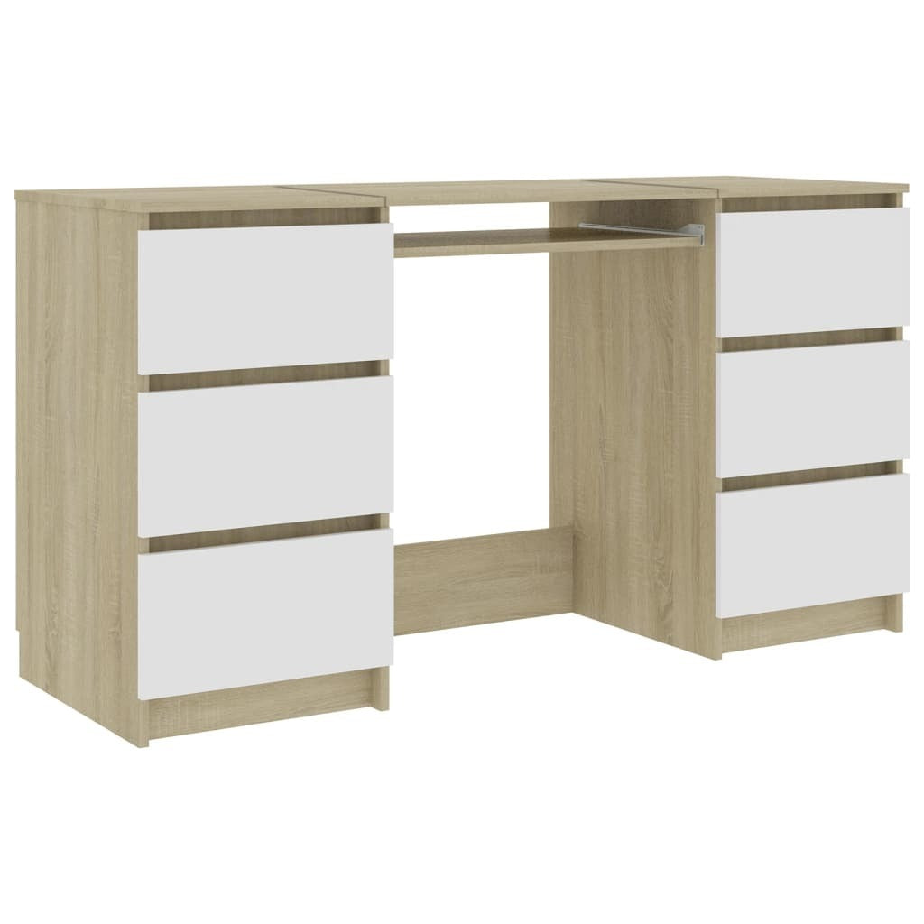 Writing Desk White and Sonoma Oak 55.1"x19.7"x30.3" Engineered Wood