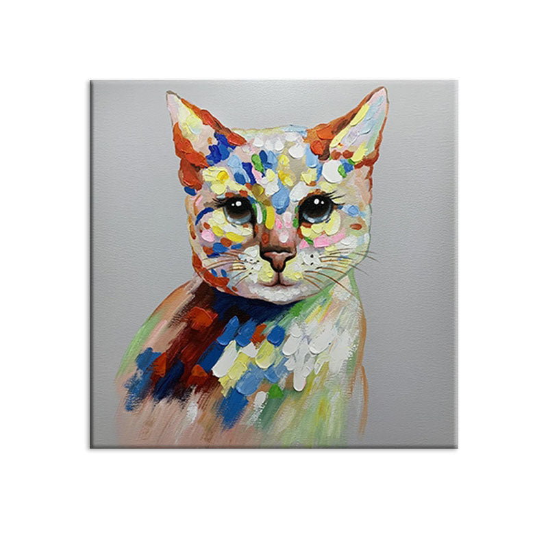 Modern Children Room Decoration Lovely Pet Cat Picture Art Hand-painted Abstract Oil Painting Animal Canvas Wall Art Pieces