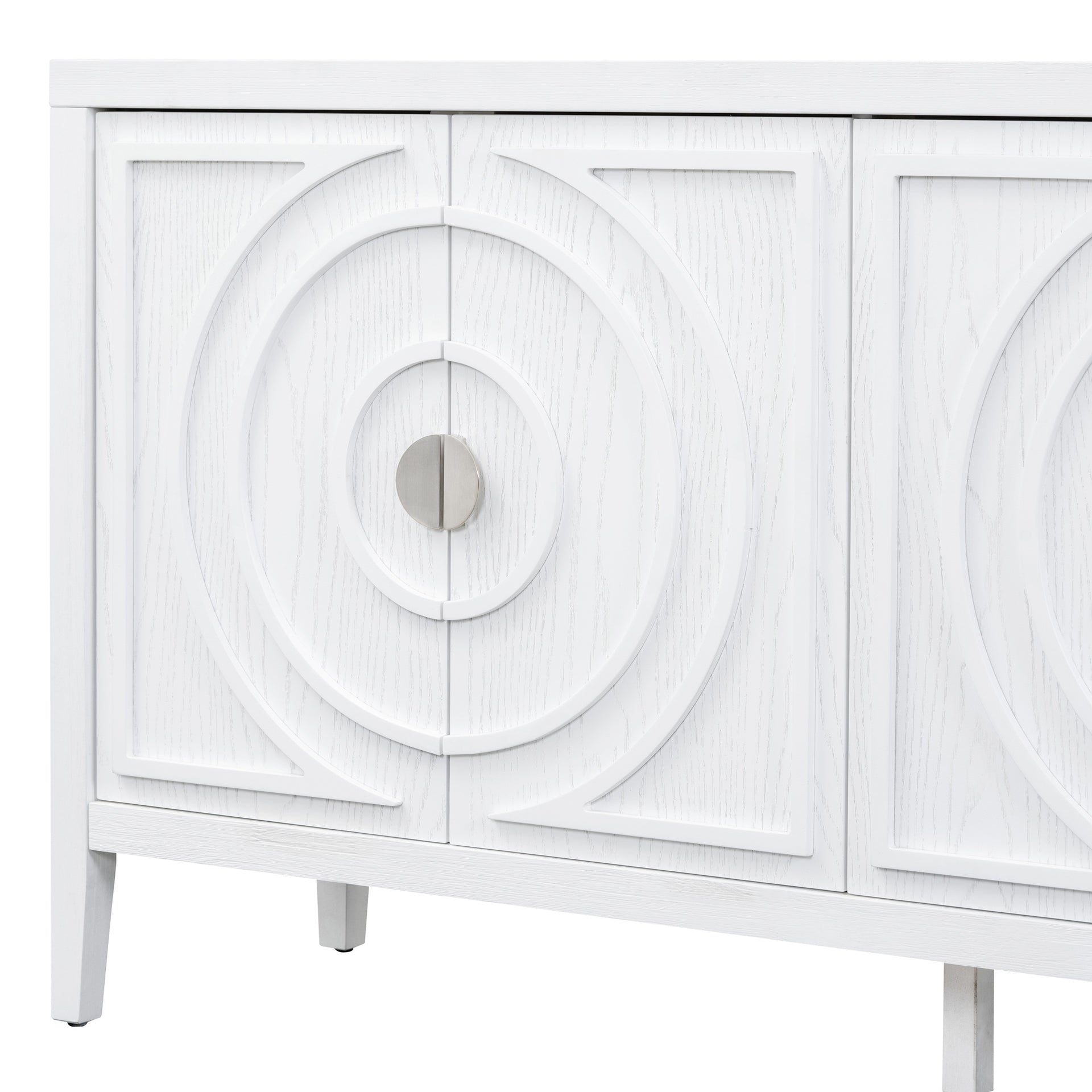 TREXM Retro Sideboard door with Circular Groove Design Round Metal Door Handle for Entrance, Dinning Room, Living Room (White)