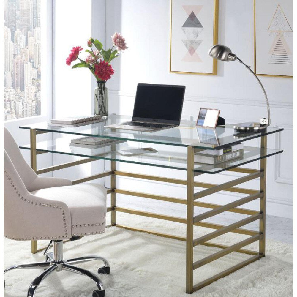 Shona Desk in Antique Gold & Clear Glass YJ