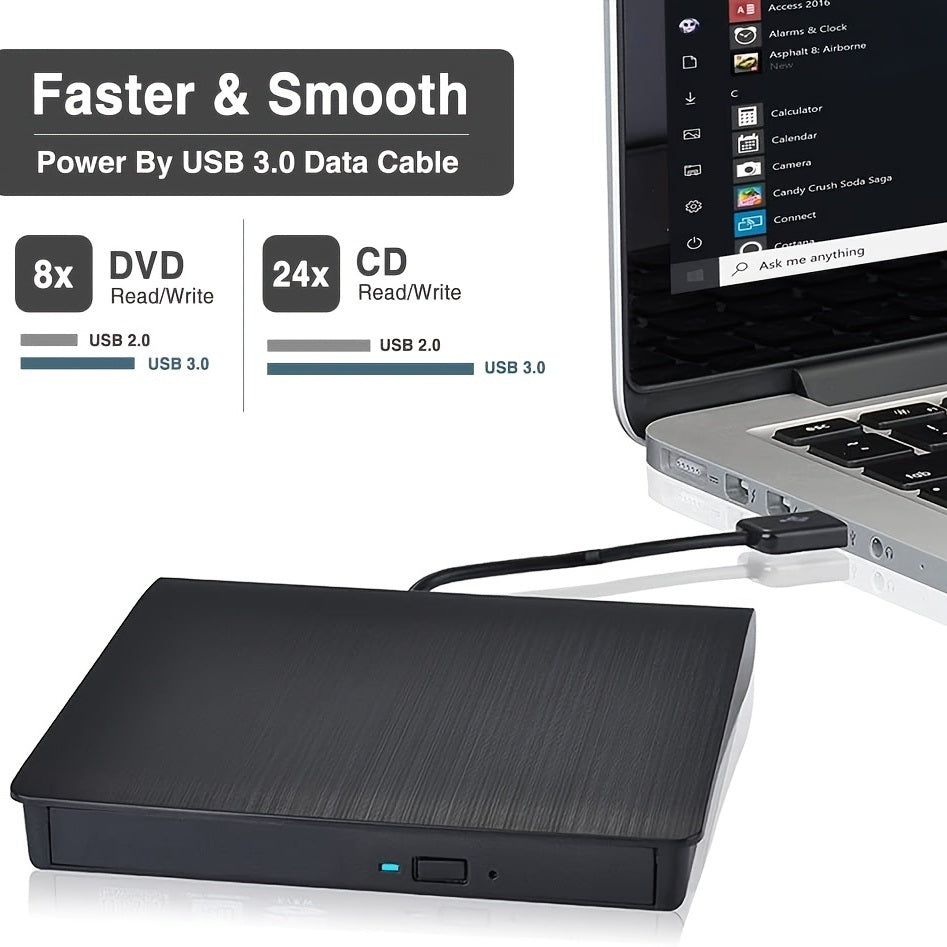 External DVD CD Drive; USB 3.0 Portable CD DVD +/-RW Drive; Slim DVD/CD ROM Rewriter Burner High Speed Data Transfer Compatible With Laptop Desktop PC MacBook Windows 7/8/10/11/XP/Vista/Linux OS