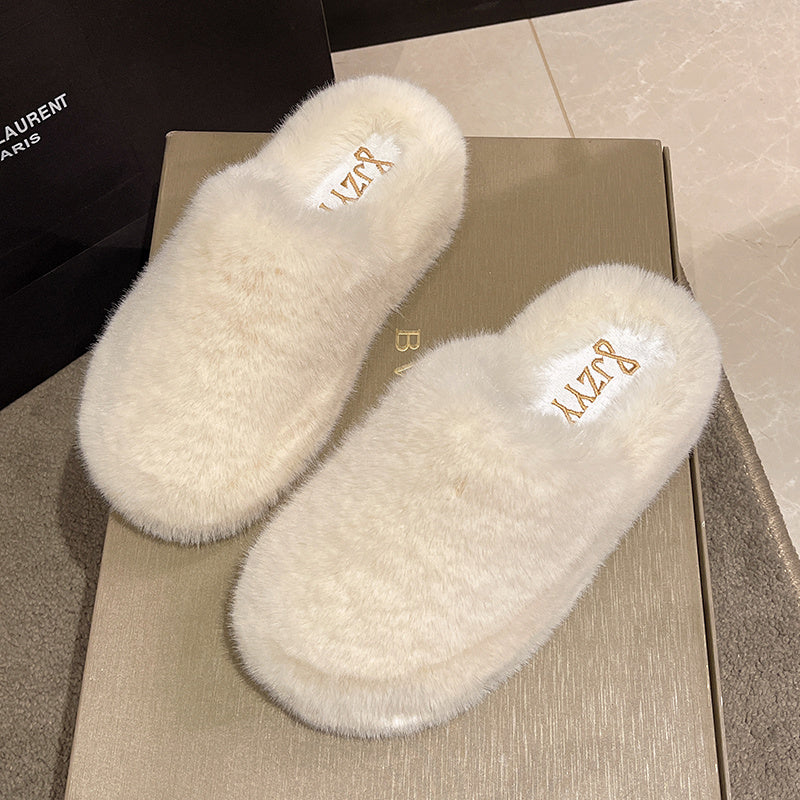 Closed Toe Furry Work Slippers for Women Comfortable Platform Style