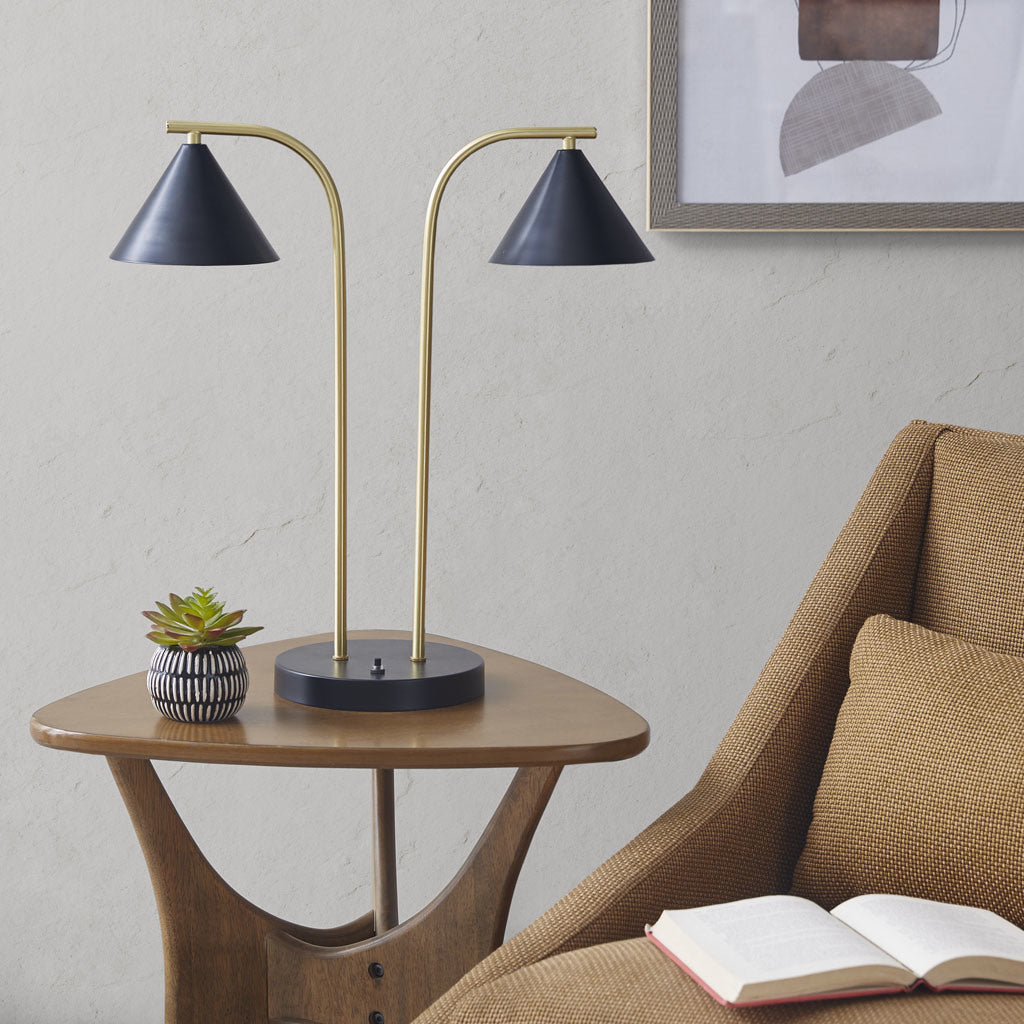 2-Light Metal Table Lamp with Chimney Shades