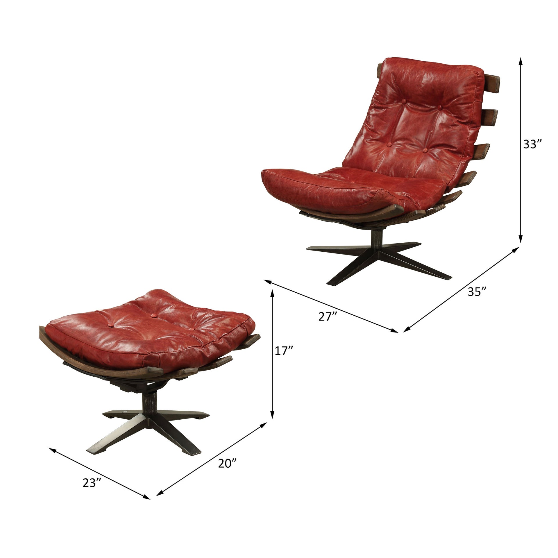 ACME Gandy Chair & Ottoman (2Pc Pk) in Antique Red Top Grain Leather 59531