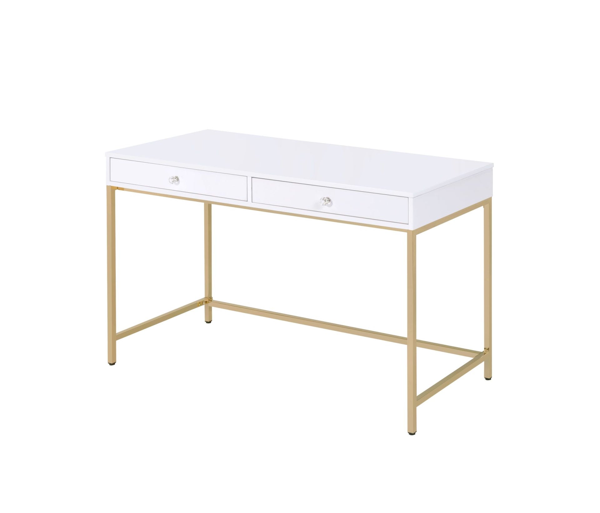 Ottey Desk in White High Gloss & Gold YJ