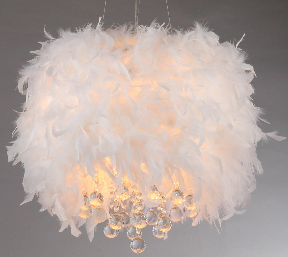 Iglesias Fluffy White Feathers and Crystal 3-light Pendant