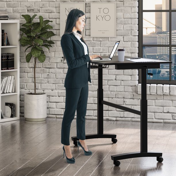 28-41" Height Adjustable Desk - Sit or Stand with Rolling Wheels; Black