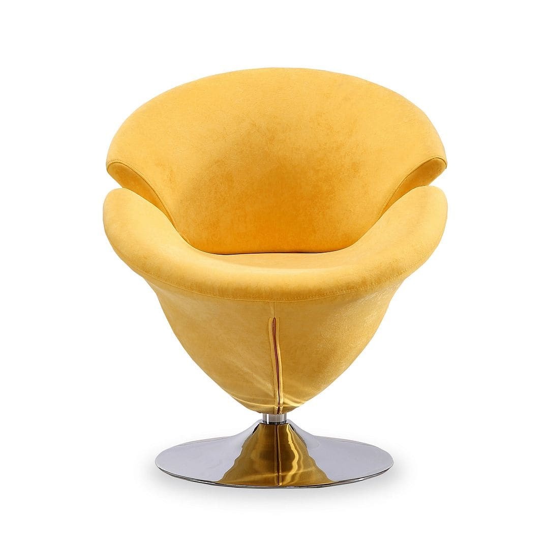 Manhattan Comfort Tulip Yellow and Polished Chrome Velvet Swivel Accent Chair