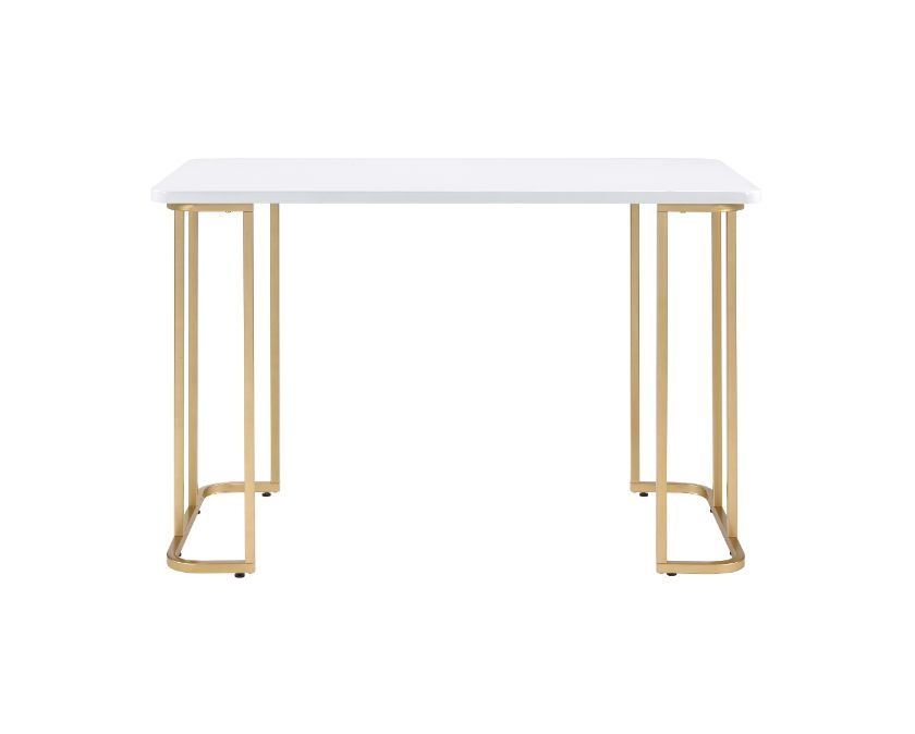 Estie Writing Desk; White & Gold Finish clean-lined metal sled base