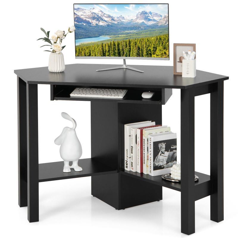 Household Corner Office Writing Desk With Pull-out Drawer and Shelf