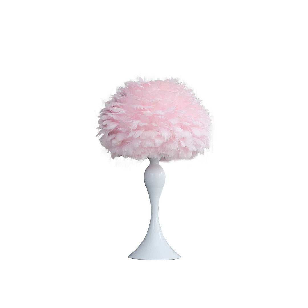 18.25"In Soft Pink Feather Aquina Crisp White Contour Glam Table Lamp