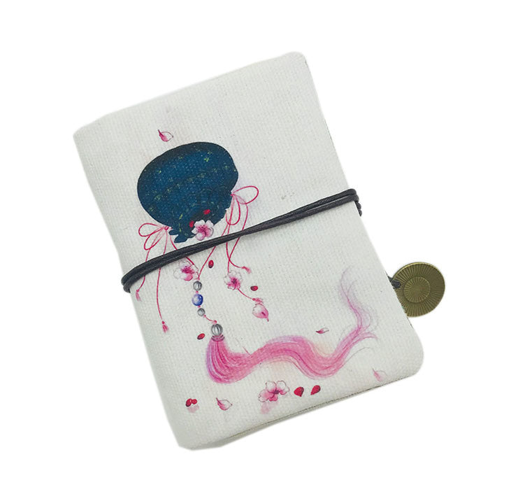 Business Card Holder Painted Peach Blossom Sachet Rope Closure Credit Card Pocket Organizer