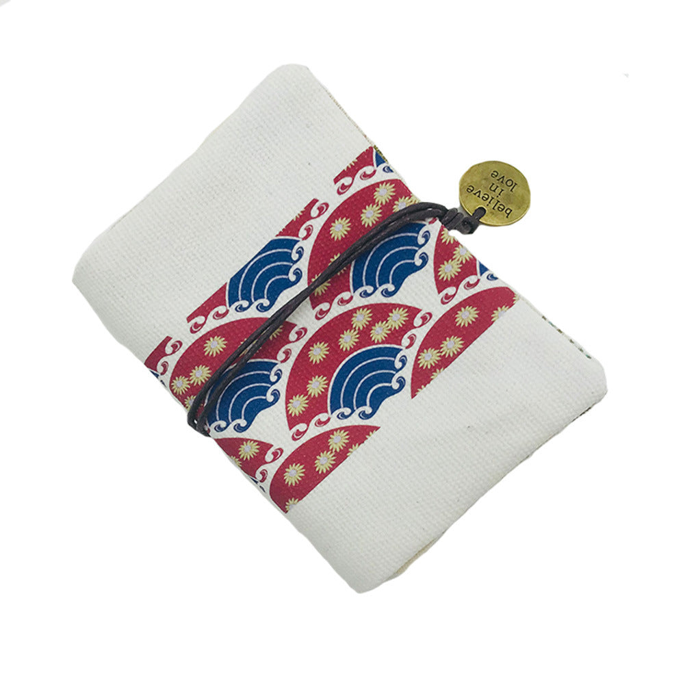 Japanese Style Business Card Holder Hand Fan Rope Closure Credit Card Pocket Organizer