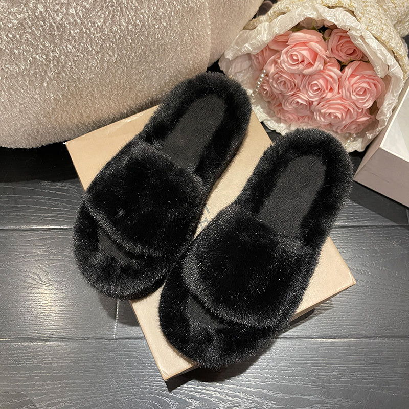 Open Toe Furry Work Slippers for Women Comfortable Platform Style