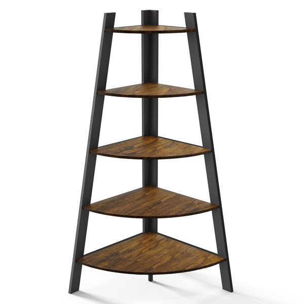 Corner Shelf; 5 Tier Corner Shelf Tall Rustic Multipurpose Bookshelf with 1.96'' Wide Frame; Industrial Ladder Shelf and Plant Stand with Support Foot Pads for Living Room; Home Office