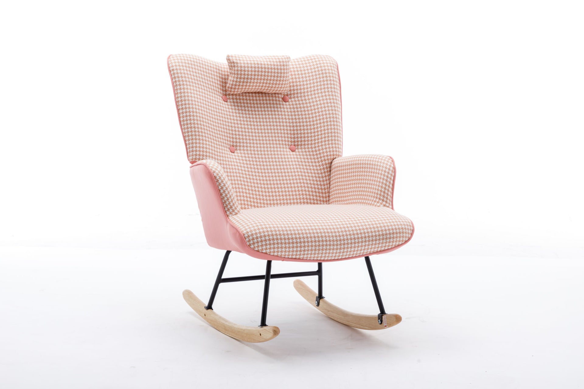 35.5 inch Rocking Chair, Soft Houndstooth Fabric Leather Fabric Rocking Chair for Nursery, Comfy Wingback Glider Rocker with Safe Solid Wood Base for Living Room Bedroom Balcony