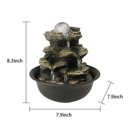 8.3inches Rock Cascading Tabletop Fountain with LED Light for Home Office Bedroom Relaxation